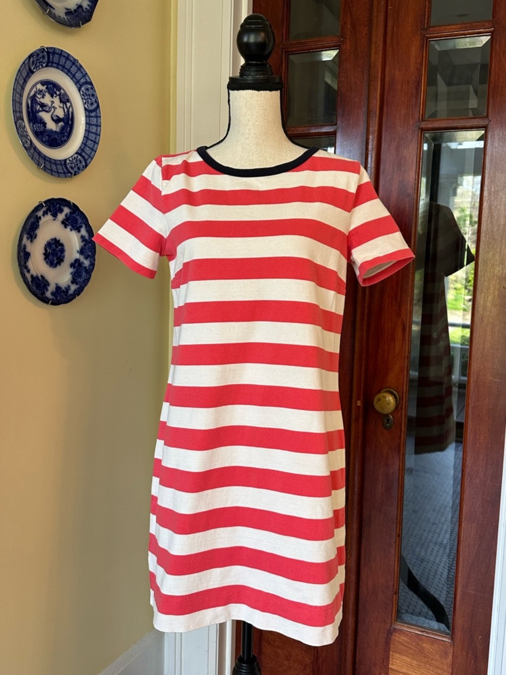 Striped Red and White Short Sleeve Shift Dress